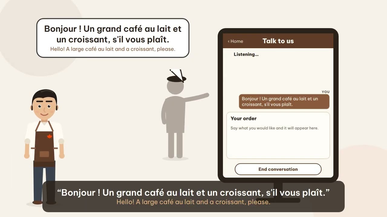A guest ordering in French at the voice kiosk