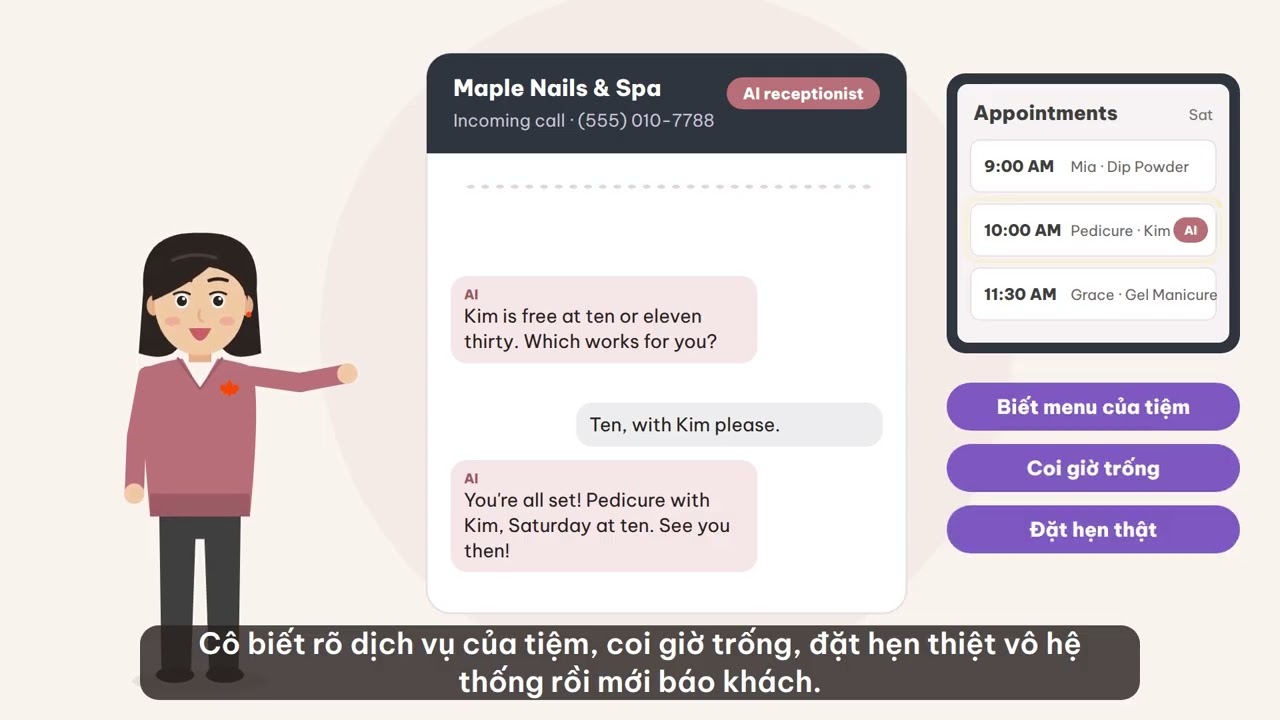 MagSPA AI receptionist booking a pedicure over the phone