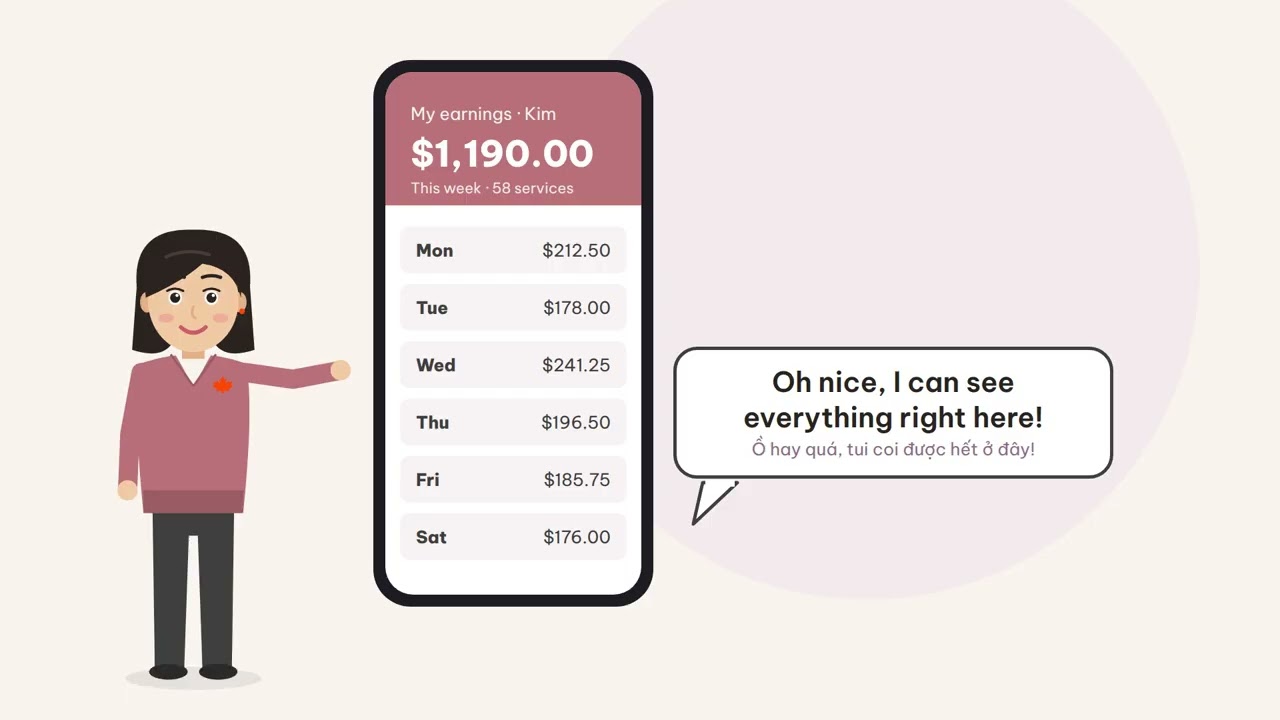 A tech's weekly earnings on a phone