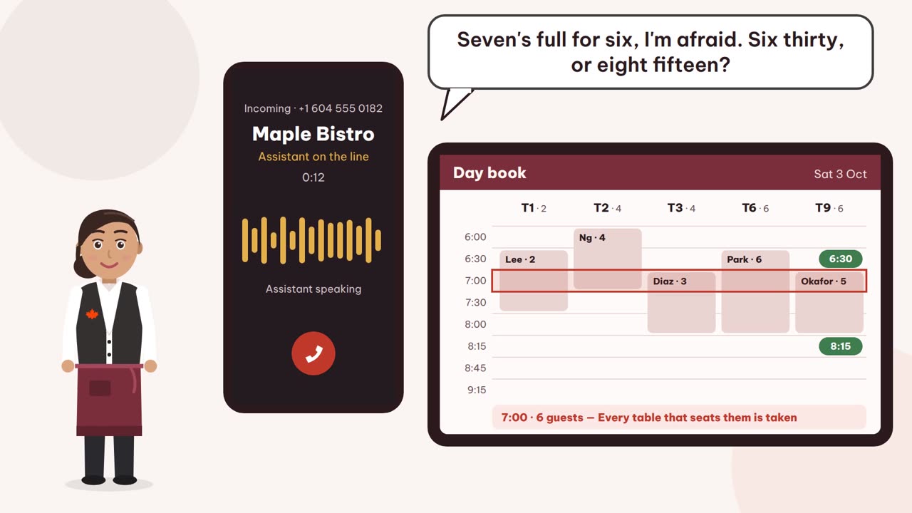 The AI assistant on a call beside the day book
